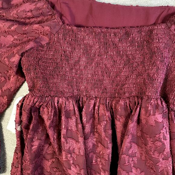 Arula Burgundy Lace Bishop Sleeve Top Women's XL NWT Boho Cottagecore Milkmaid - Picture 2 of 10